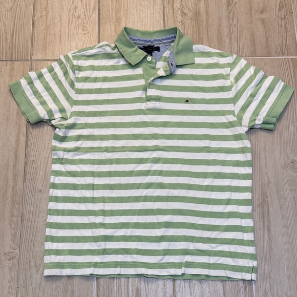 Tommy Hilfiger Men's Polo in Green and White Stripes - Picture 1 of 4